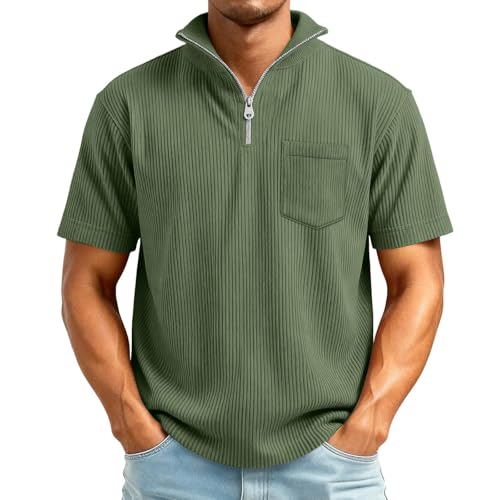 Sweatshirts for Men Short Sleeve Waffle Shirts Quarter Zip Loose